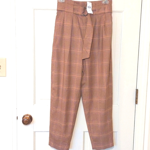 NWT Banana Republic plaid belted paperbag trousers, size 2 - Picture 2 of 10